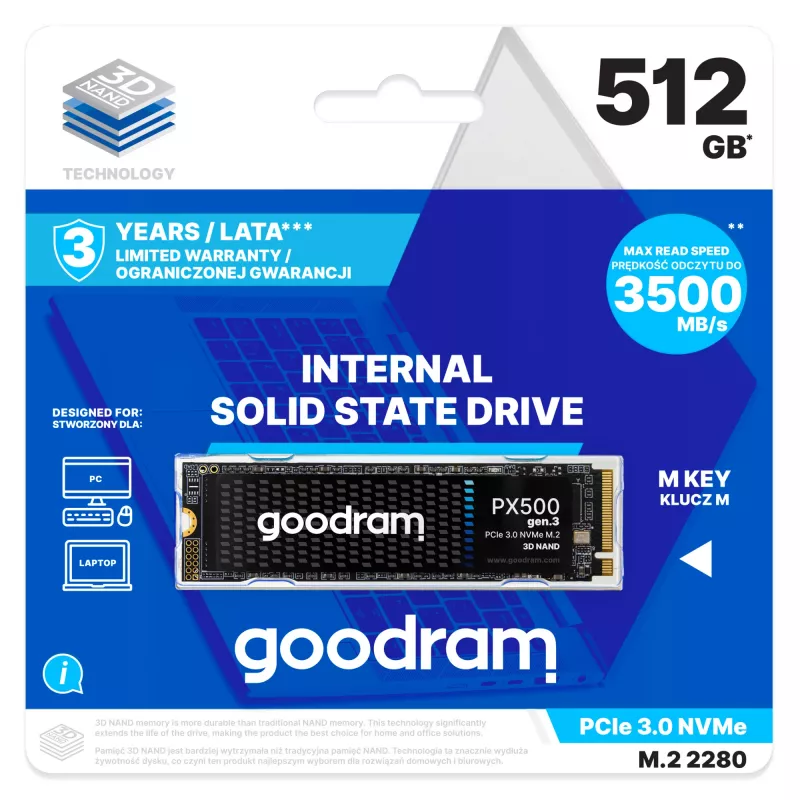 Goodram PX500 GEN.3 SSDPR-PX500-512-80-G3 wewnętrzny dysk półprzewodnikowy 512 GB M.2 PCI Express 3.0 NVMe 3D NAND