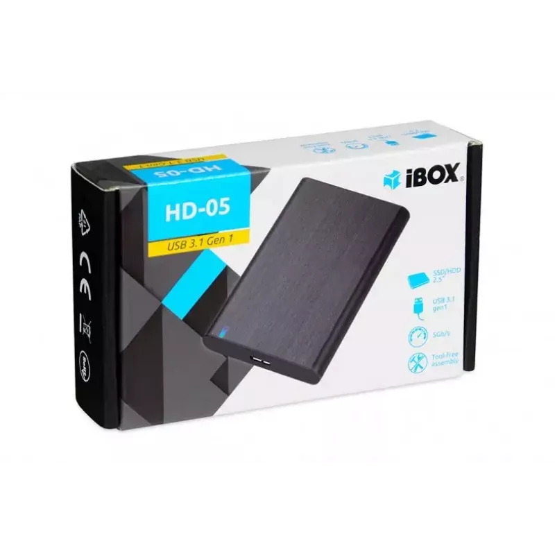 Obudowa HDD/SSD IBOX HD-05 Czarna — 2,5 cala SATA III, USB 3.2 Gen 1 (5 Gbit/s), Micro-USB B, UASP, do 10 TB