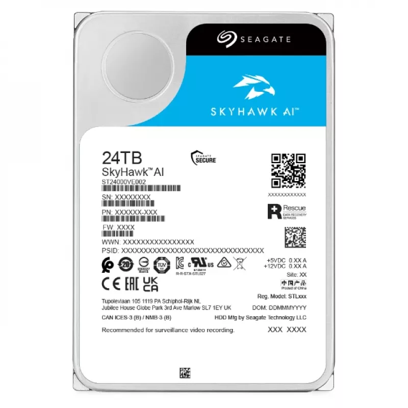 Seagate SkyHawk AI wewnętrzny dysk twardy 24 TB 7200 RPM 512 MB 3.5 cala Serial ATA III