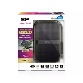 Zewnętrzny HDD Silicon Power Armor A60 1 TB 2,5 cala USB 3.2 Gen 1, odporny na wstrząsy, AES-256, czarny