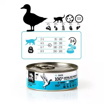 Mokra karma dla kota 3coty Duck 80 g — kompletny pasztet dla dorosłych kotów, białko 15%, tłuszcz 10%, wilgotność 72,8%