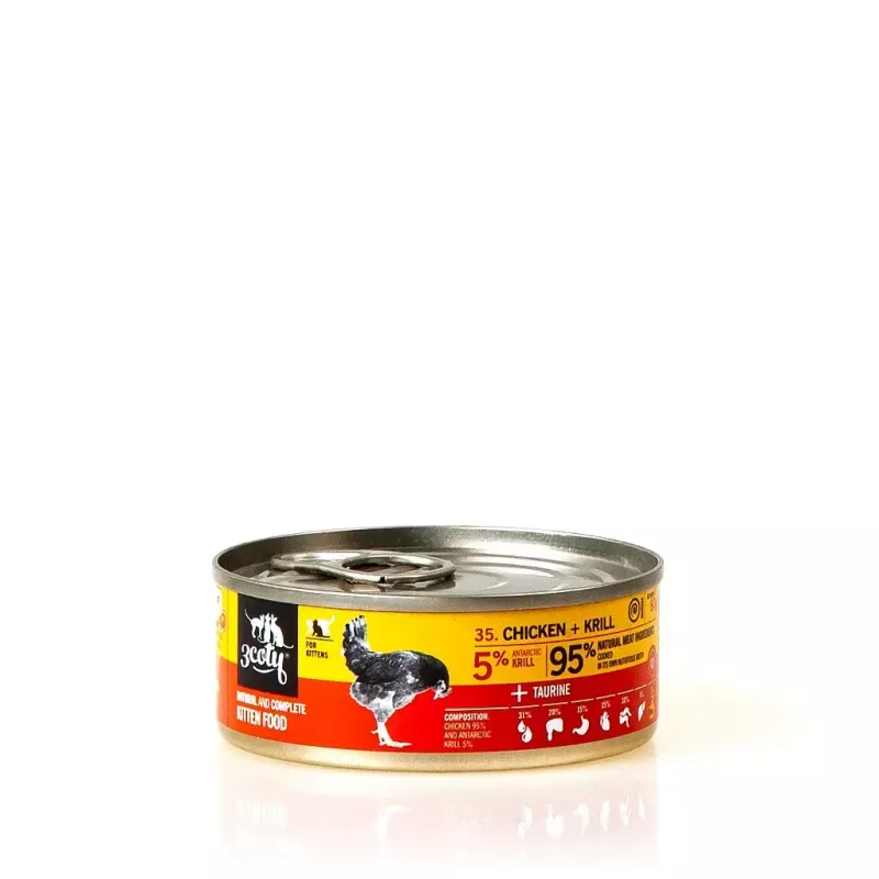 Mokra karma dla kota 3coty Kurczak z krylem dla kociąt, 80 g, karma pełnoporcjowa, bez cukru, bezglutenowa i bezsojowa