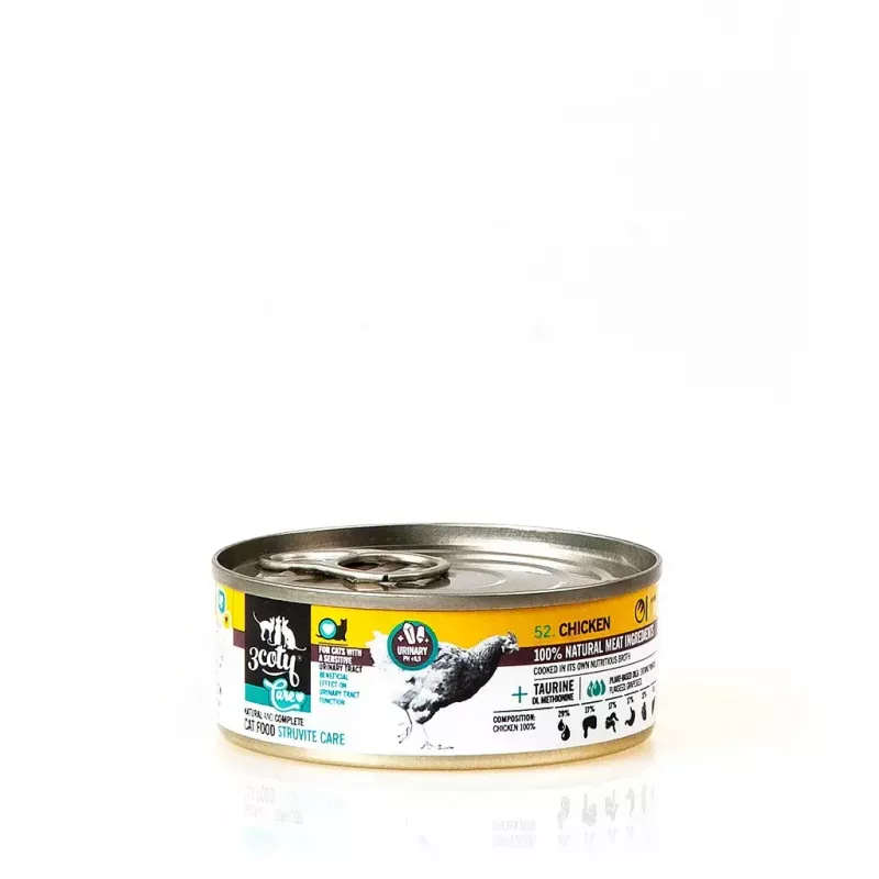 Mokra karma dla kota 3coty Chicken Struvite care 80 g — saszetka z mokrą karmą, dorosłe koty, kurczak, karma pełnoporcjowa