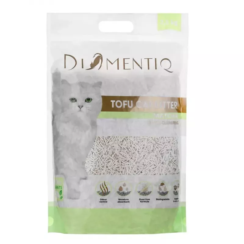Zbrylający żwirek tofu dla kotów DIAMENTIQ Matcha Ultra, włókno grochowe, bezpyłowy, 2,5 kg