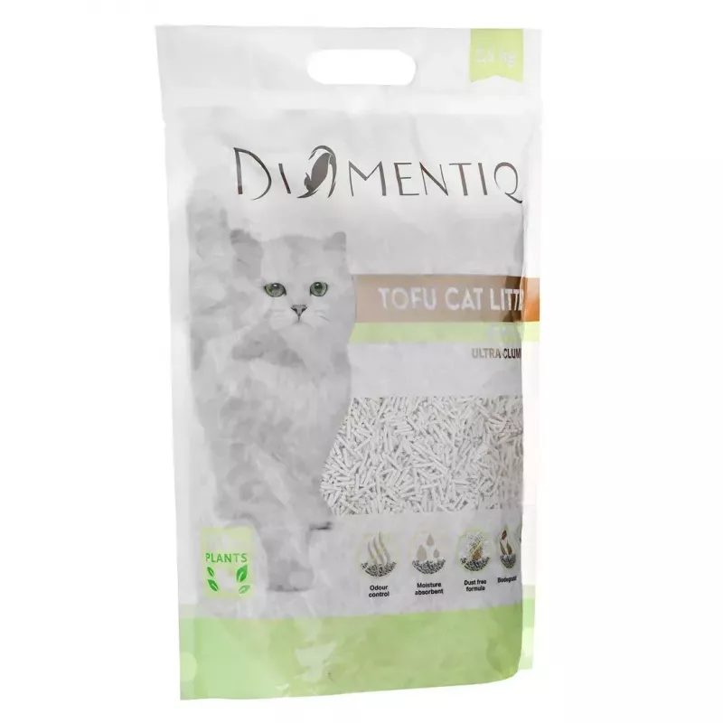 Zbrylający żwirek tofu dla kotów DIAMENTIQ Matcha Ultra, włókno grochowe, bezpyłowy, 2,5 kg