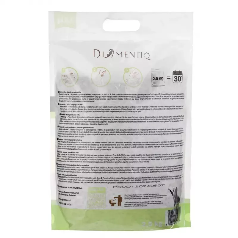 Zbrylający żwirek tofu dla kotów DIAMENTIQ Matcha Ultra, włókno grochowe, bezpyłowy, 2,5 kg