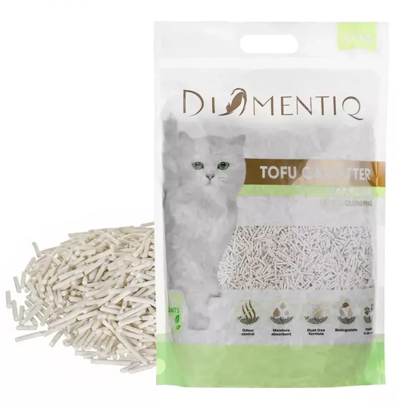Zbrylający żwirek tofu dla kotów DIAMENTIQ Matcha Ultra, włókno grochowe, bezpyłowy, 2,5 kg