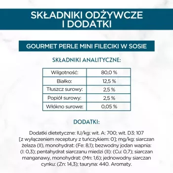 Mokra karma dla kota Purina Nestlé GOURMET Perle Mini fileciki w sosie, saszetki 60 x 85 g, koty dorosłe, 80% wilgotności
