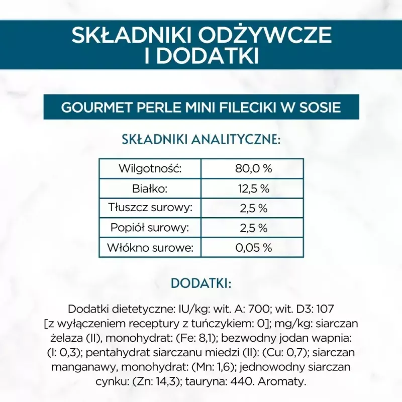 Mokra karma dla kota Purina Nestlé GOURMET Perle Mini fileciki w sosie, saszetki 60 x 85 g, koty dorosłe, 80% wilgotności