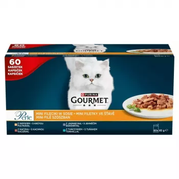 Mokra karma dla kota Purina Nestlé GOURMET Perle Mini fileciki w sosie, saszetki 60 x 85 g, koty dorosłe, 80% wilgotności