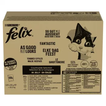 Mokra karma dla kotów Purina Nestlé PURINA Felix Countryside Selection multipack 120×85 g saszetek, dla dorosłych kotów, mieszane smaki, bezglutenowa