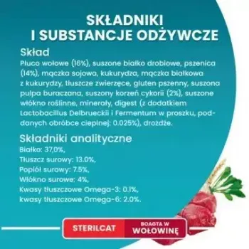 Sucha karma dla kota Purina Nestlé One Sterilcat Wołowina 9,75 kg — koty dorosłe sterylizowane, 37% białka