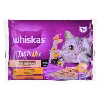Mokra karma dla kotów Whiskas 85 g saszetka, koty dorosłe, 4 x 85 g, smak kurczak/jagnięcina, wilgotność 83,5%, białko 7%