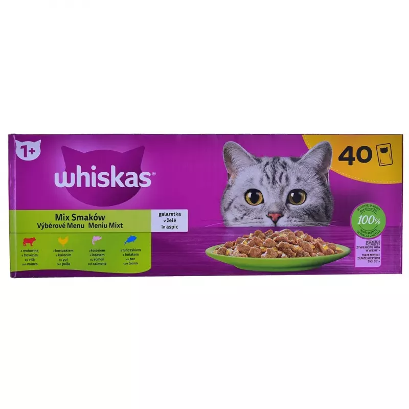 Mokra karma dla kota Whiskas Mix Favourites w galaretce, puszki 40 x 85 g, smak tuńczyk, dla dorosłych kotów