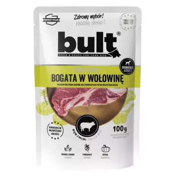Mokra karma dla psa BULT Rich in beef 100 g — pełnoporcjowy posiłek dla dorosłych psów, 11% białka, 6,5% tłuszczu, 78% wilgotności