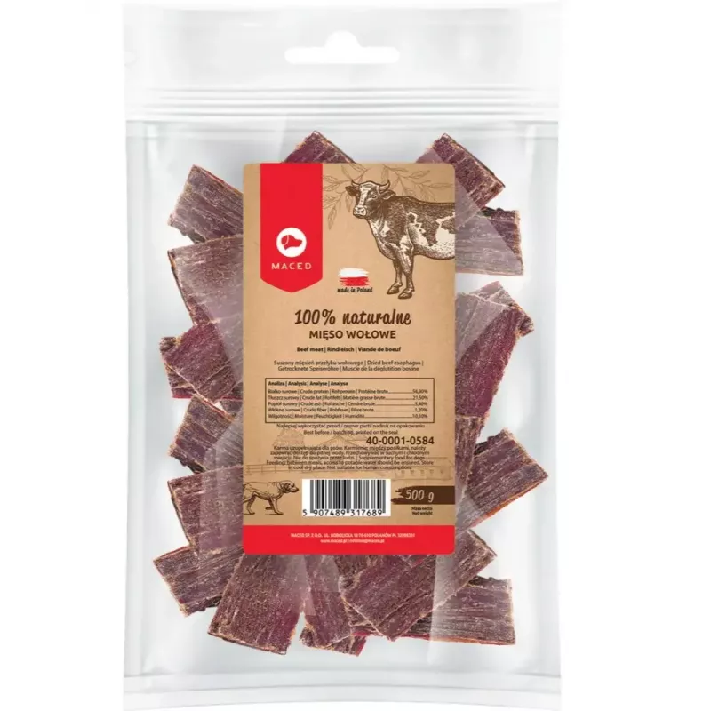 Mokra karma dla psa MACED Beef 100% Nature, 500 g — psy dorosłe, białko 56,9%, tłuszcz 21,5%, wilgotność 10,1%