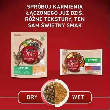 Mokra karma dla psa Purina Nestlé One Mini/Small Active Beef 85 g — mokra karma dla dorosłych psów małych ras, 76,4% wilgotności, 12,5% białka
