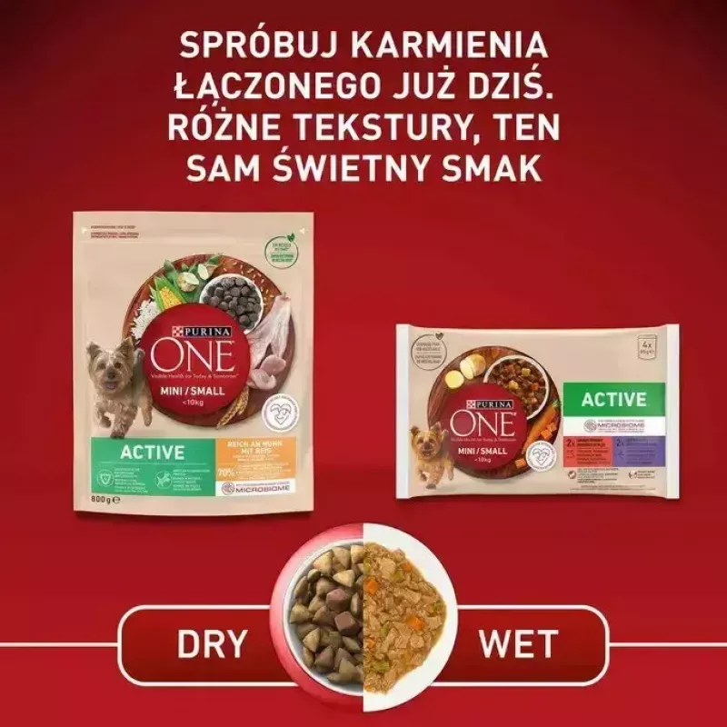 Mokra karma dla psa Purina Nestlé One Mini/Small Active Beef 85 g — mokra karma dla dorosłych psów małych ras, 76,4% wilgotności, 12,5% białka