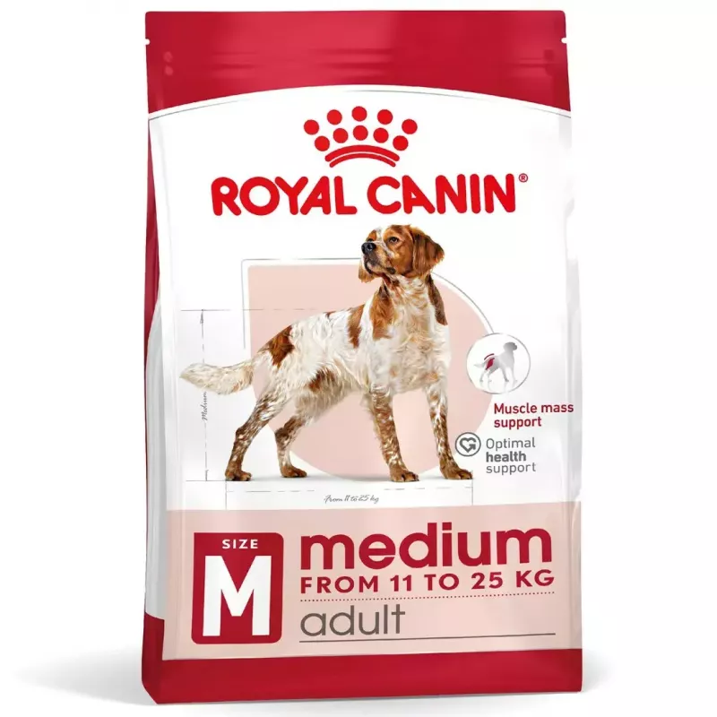 Sucha karma dla psa Royal Canin Medium Adult — kurczak i wieprzowina, 4 kg; białko 25%, tłuszcz 14%