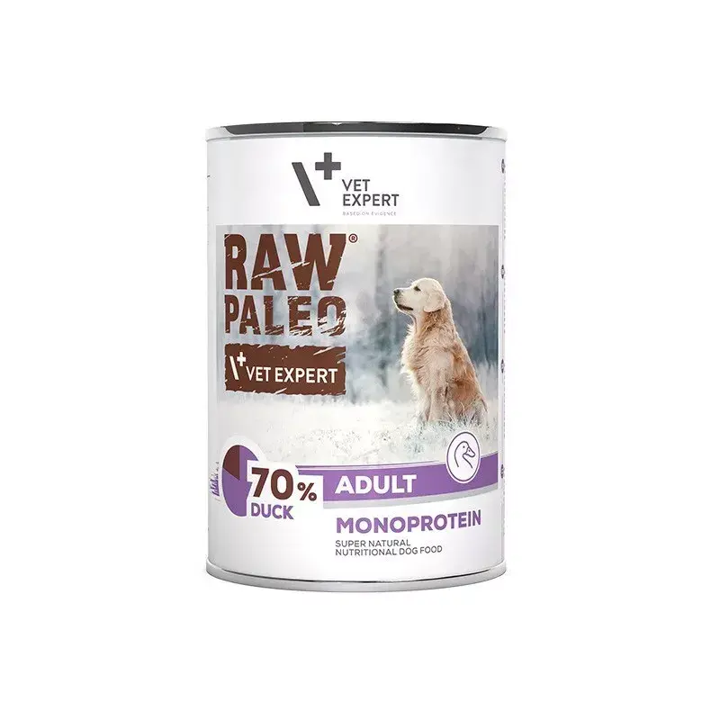 Mokra karma dla psa VETEXPERT RAW PALEO Adult Monoprotein Duck 400 g, bezglutenowa, bez soi, dla alergików pokarmowych