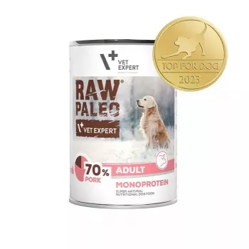 Mokra karma dla psa VETEXPERT RAW PALEO Adult Monoprotein Pork 400 g, puszka, 72,6% wilgotność