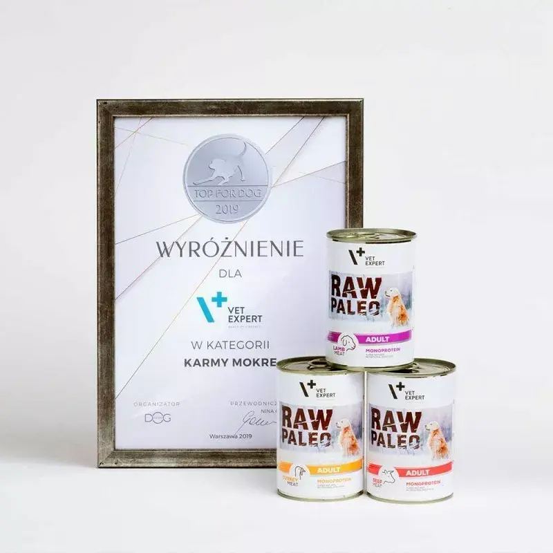Mokra karma dla psa VETEXPERT RAW PALEO Adult Monoprotein Turkey 800 g puszka, bezzbożowa, bezglutenowa, dla alergii pokarmowych