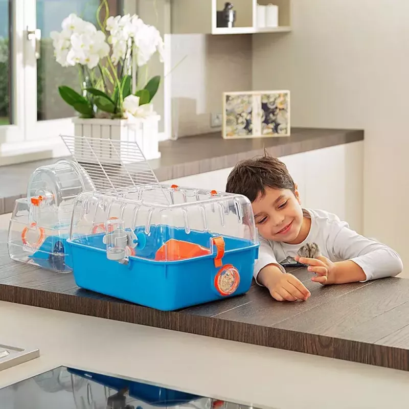 Klatka FERPLAST Combi 2 dla chomika, niebieska przezroczysta, szer. 795 × gł. 295 × wys. 263 mm, technopolimer