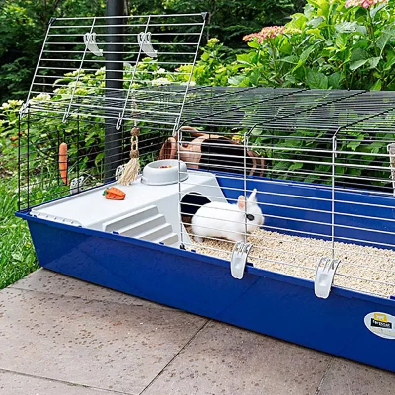 Klatka FERPLAST Rabbit 120 niebieski — metalowo-plastikowa klatka dla królików 1180×585×495 mm, dla królików 5–9,9 kg