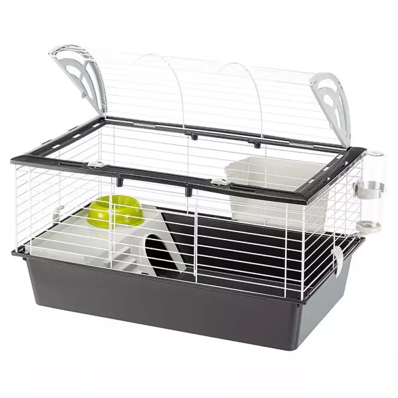 Klatka FERPLAST Casita 80 dla świnek morskich 780×480×500 mm, metal i plastik, szaro-czarno-biała