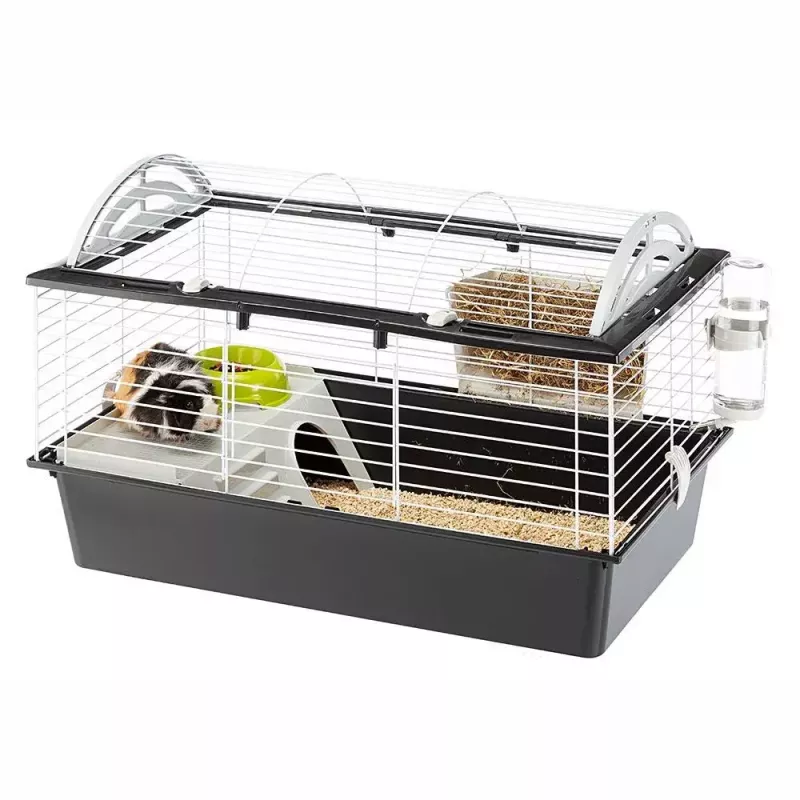 Klatka FERPLAST Casita 80 dla świnek morskich 780×480×500 mm, metal i plastik, szaro-czarno-biała