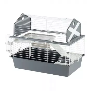 Klatka FERPLAST Barn 80 dla królika, szaro-biała — 780×480×650 mm, metal i plastik, w zestawie miseczka