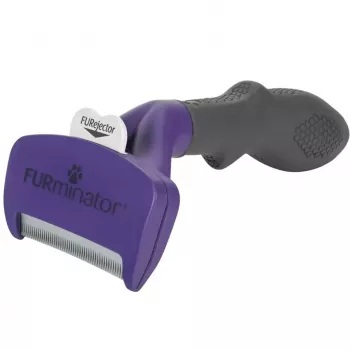 Narzędzie do usuwania podszerstka dla kotów krótkowłosych FURminator M/L z ergonomiczną rączką i krawędzią ze stali nierdzewnej, 270 g