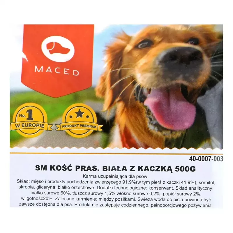 Gryzak dla psa MACED Prasowana kość z kaczką 500 g — jednoskładnikowy gryzak dentystyczny dla psów
