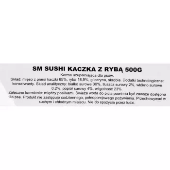 Suszony przysmak dla psa MACED Duck and Fish Sushi 500 g — uzupełniająca przekąska treningowa, białko 30%, tłuszcz 2%, bezglutenowy