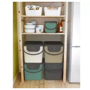Pojemnik na odpady Rotho Albula prostokątny 40 l, technopolimer, cappuccino, 400×358×340 mm, otwór do zawieszania