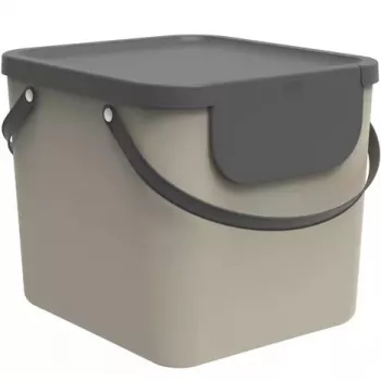 Pojemnik na odpady Rotho Albula prostokątny 40 l, technopolimer, cappuccino, 400×358×340 mm, otwór do zawieszania