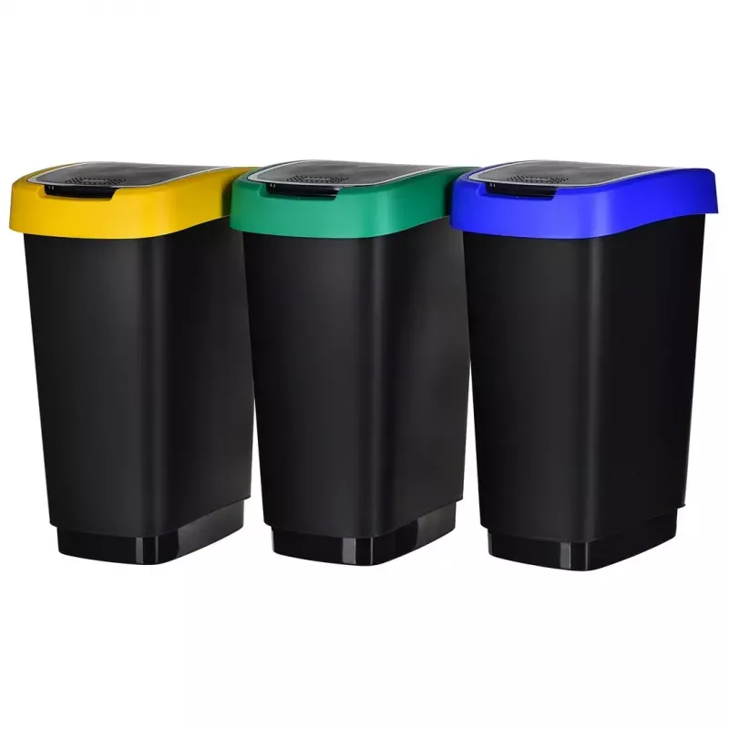 Trójkomorowy segregator odpadów rotho Twist 3 × 25 L (technopolimer, czarny, 252×333×476 mm)
