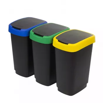 Trójkomorowy segregator odpadów rotho Twist 3 × 25 L (technopolimer, czarny, 252×333×476 mm)
