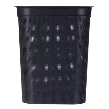 Kosz na pranie rotho Brisen 50 L wentylowany plastikowy kosz z pokrywą i otworem do zawieszenia, czarny, 340×431×529 mm