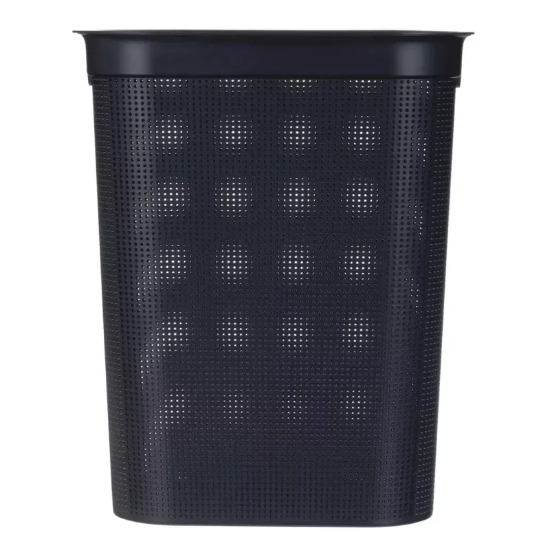 Kosz na pranie rotho Brisen 50 L wentylowany plastikowy kosz z pokrywą i otworem do zawieszenia, czarny, 340×431×529 mm