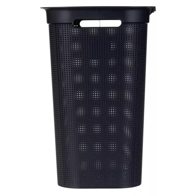 Kosz na pranie rotho Brisen 50 L wentylowany plastikowy kosz z pokrywą i otworem do zawieszenia, czarny, 340×431×529 mm