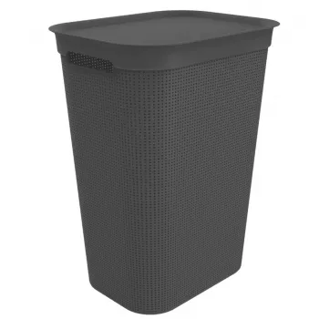 Kosz na pranie rotho Brisen 50 L wentylowany plastikowy kosz z pokrywą i otworem do zawieszenia, czarny, 340×431×529 mm