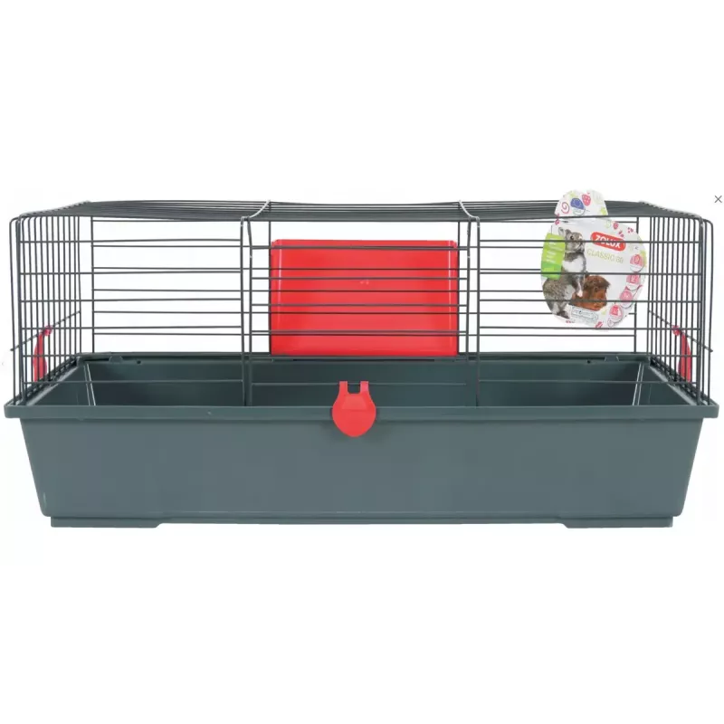 Klatka dla gryzoni ZOLUX Classic 80 — dwupoziomowa obudowa metalowo-plastikowa, 800×430×330 mm, rozstaw prętów 31 mm, szaro-czerwona