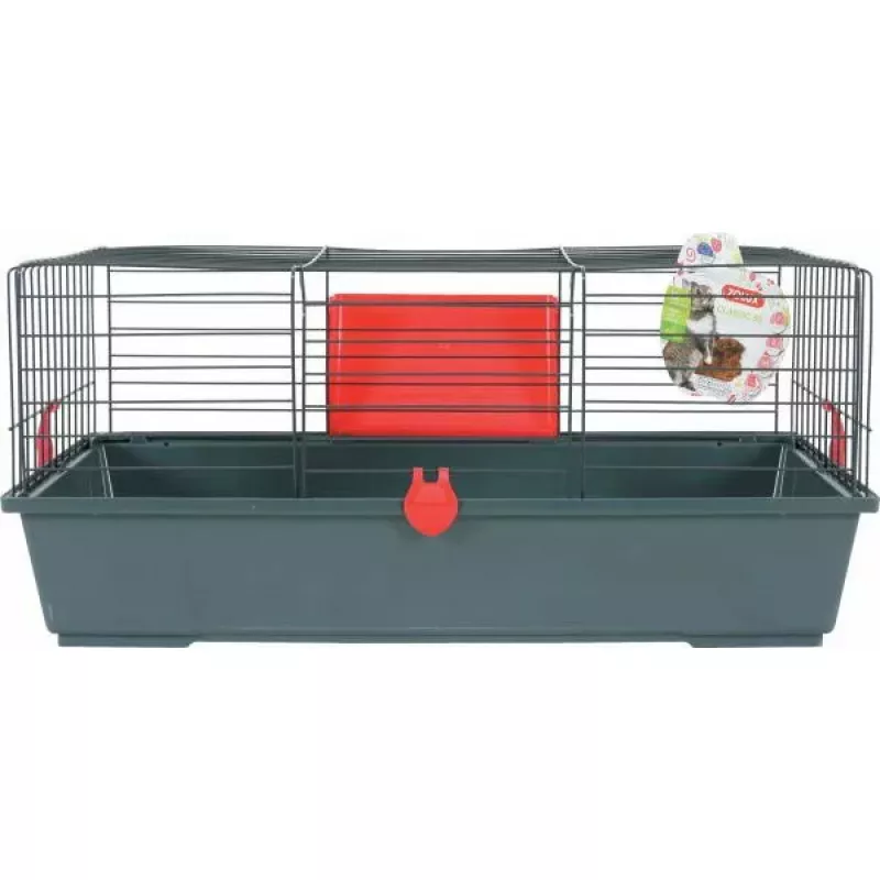 Klatka dla gryzoni ZOLUX Classic 80 — dwupoziomowa obudowa metalowo-plastikowa, 800×430×330 mm, rozstaw prętów 31 mm, szaro-czerwona