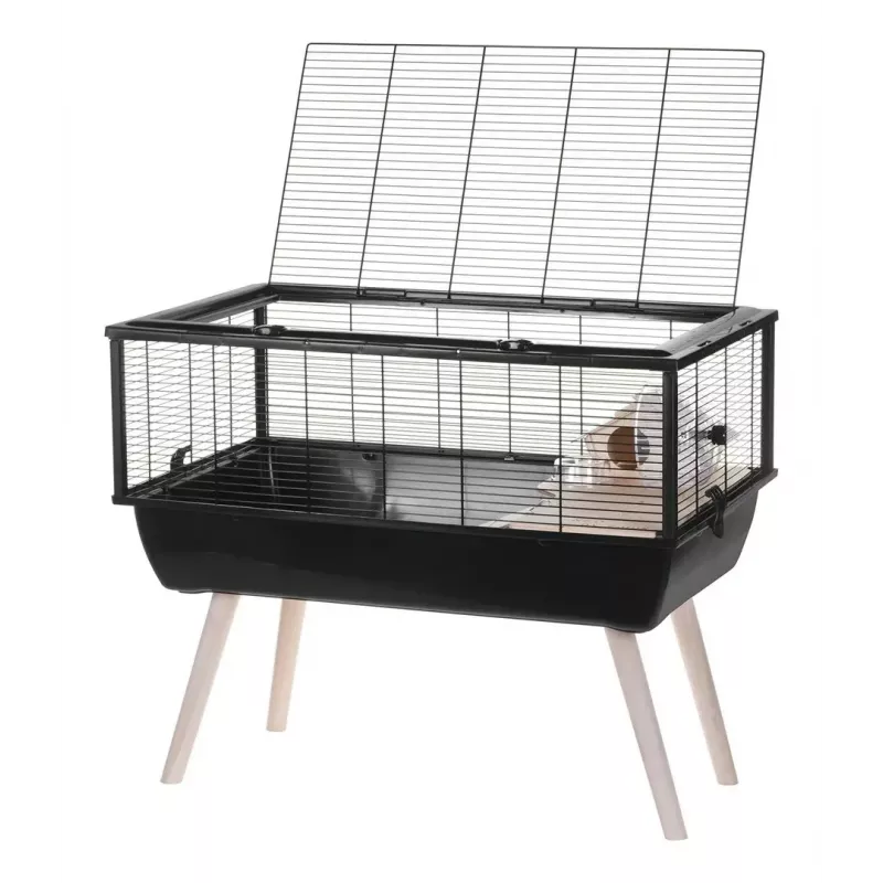 Klatka dla gryzoni ZOLUX Neo Nigha small H36 czarna, drewno, W780×D360×W480 mm, kółko w zestawie