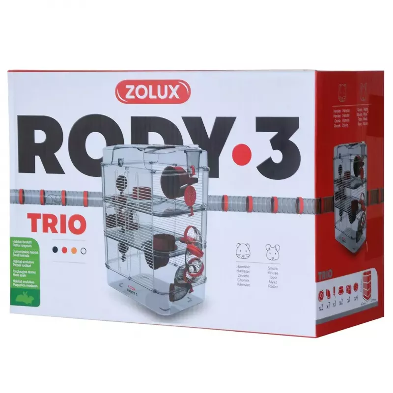 Klatka dla gryzoni ZOLUX Rody3 Trio — habitat dla małych zwierząt, metal/tworzywo sztuczne, 410×270×530 mm, 3 kg, zawiera kołowrotek