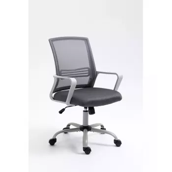 Obrotowy fotel biurowy ActiveJet YK01 — tapicerowane siedzisko z tkaniny, siateczkowe oparcie, szary, regulacja wysokości 46–56 cm