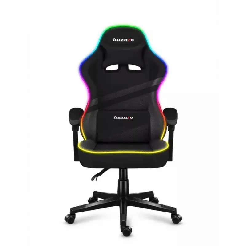 Fotel gamingowy Huzaro FORCE 4.4 RGB Czarny — obszyty tkaniną kubełkowy fotel, maks. 130 kg, regulowane oparcie, wysokość 115–125 cm, podświetlenie RGB