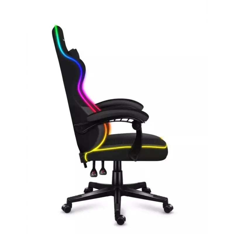 Fotel gamingowy Huzaro FORCE 4.4 RGB Czarny — obszyty tkaniną kubełkowy fotel, maks. 130 kg, regulowane oparcie, wysokość 115–125 cm, podświetlenie RGB