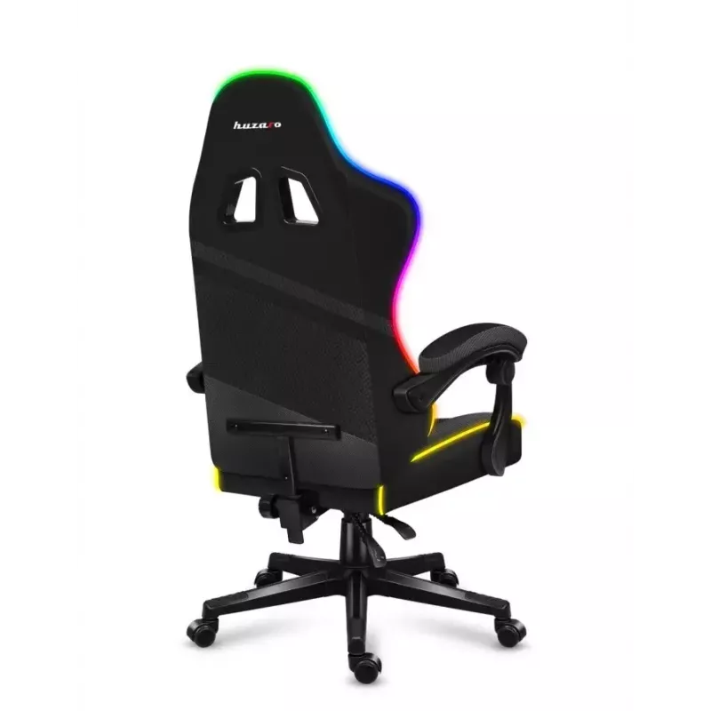 Fotel gamingowy Huzaro FORCE 4.4 RGB Czarny — obszyty tkaniną kubełkowy fotel, maks. 130 kg, regulowane oparcie, wysokość 115–125 cm, podświetlenie RGB